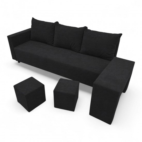 Double sofa bed bed with table and poufs Graphite
