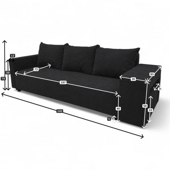 Double sofa bed bed with table and poufs Graphite