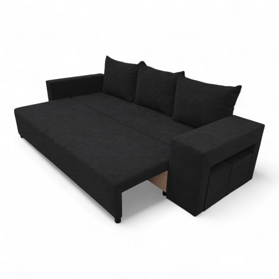 Double sofa bed bed with table and poufs Graphite