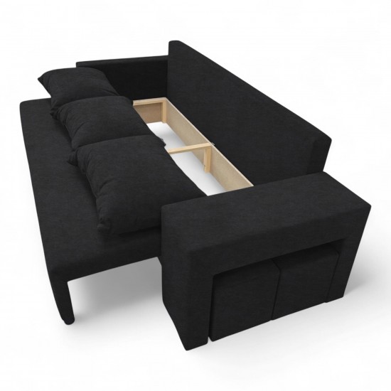 Double sofa bed bed with table and poufs Graphite