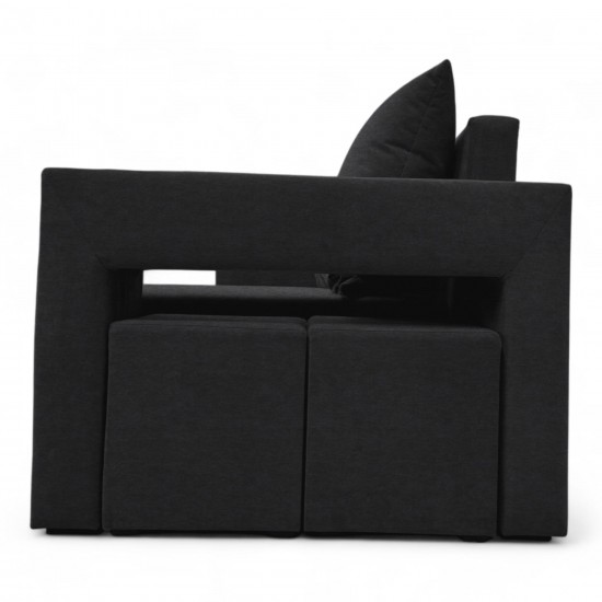 Double sofa bed bed with table and poufs Graphite