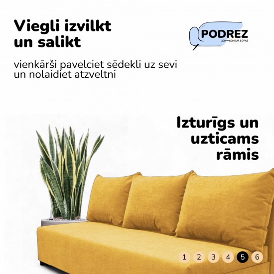 Double sofa bed bed without armrests Yellow