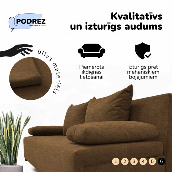 Double sofa bed bed without armrests Brown