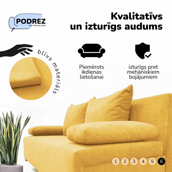 Double sofa bed bed without armrests Yellow