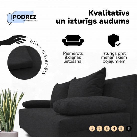 Double sofa bed bed without armrests Graphite