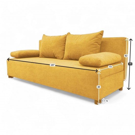 Double sofa bed bed without armrests Yellow