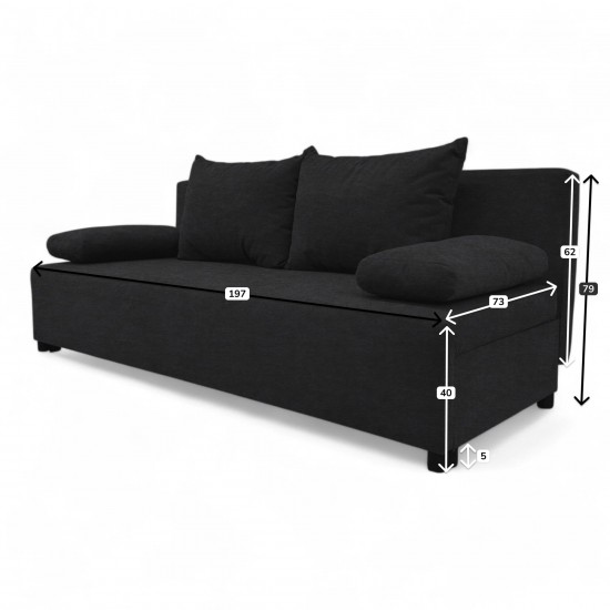 Double sofa bed bed without armrests Graphite