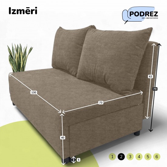 Two-seater sofa bed with storage box Beige
