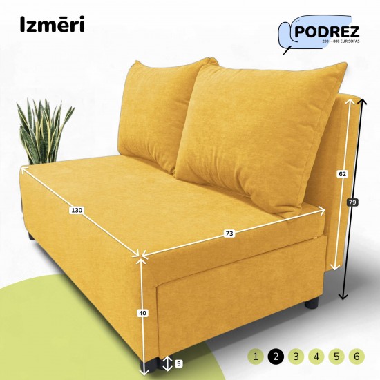 Two-seater sofa bed with storage box Yellow
