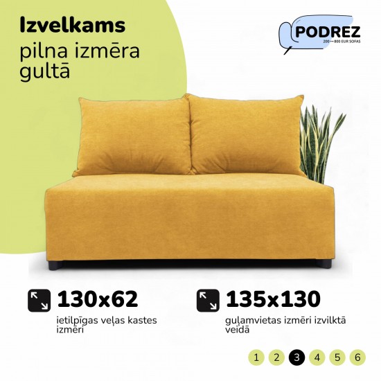 Two-seater sofa bed with storage box Yellow