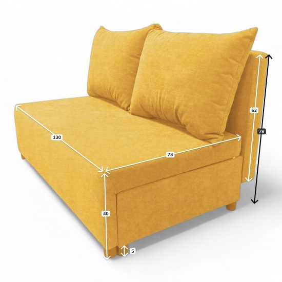 Two-seater sofa bed with storage box Yellow