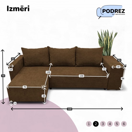 Corner sofa bed bed with table and poufs Brown