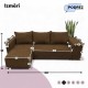 Corner sofa bed bed with table and poufs Brown