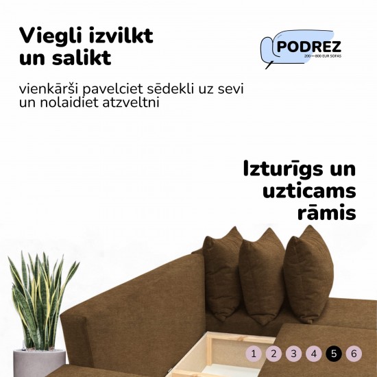 Corner sofa bed bed with table and poufs Brown