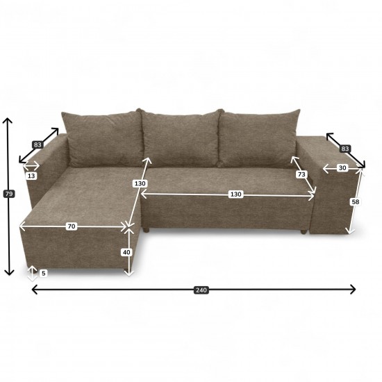 Corner sofa bed bed with table and poufs Beige