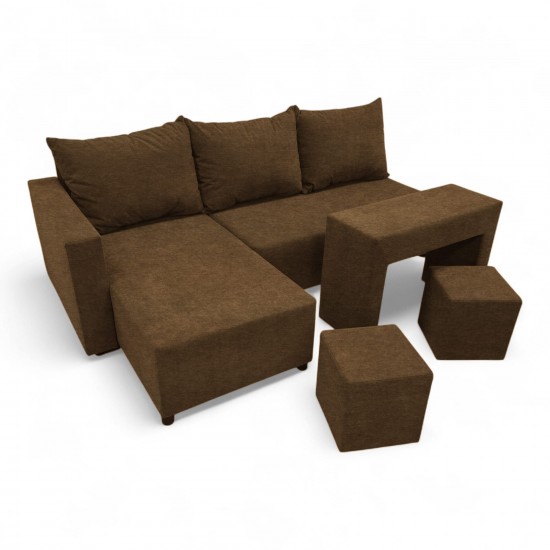 Corner sofa bed bed with table and poufs Brown