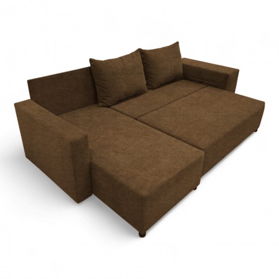 Corner sofa bed bed with table and poufs Brown