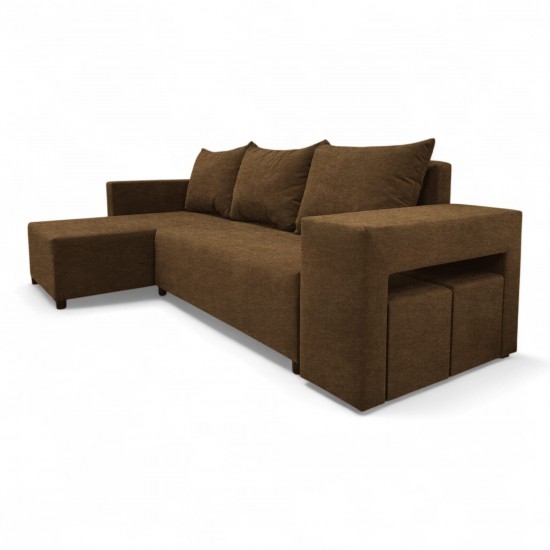 Corner sofa bed bed with table and poufs Brown