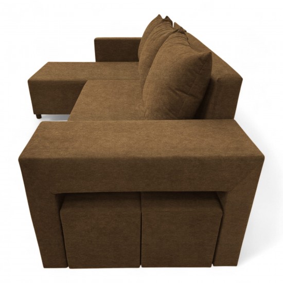 Corner sofa bed bed with table and poufs Brown
