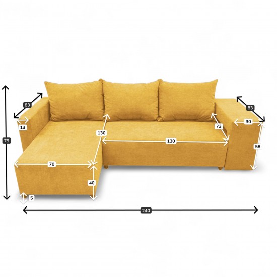 Corner sofa bed bed with table and poufs Yellow