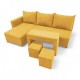 Corner sofa bed bed with table and poufs Yellow