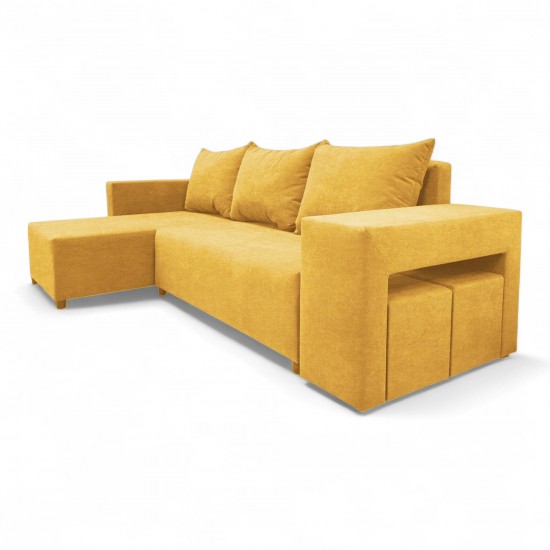 Corner sofa bed bed with table and poufs Yellow