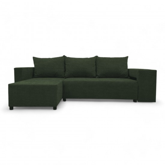 Stūra izvelkams dīvāns ar galdiņu un pufiem Tirkīza zaļa