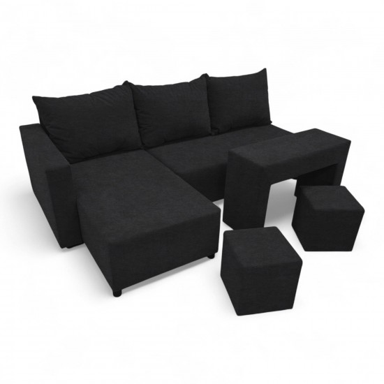 Corner sofa bed bed with table and poufs Graphite