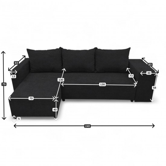 Corner sofa bed bed with table and poufs Graphite