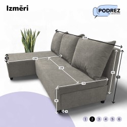 Stūra izvelkams dīvāns-gulta Gaiši pelēka