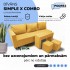 Simple X Combo double sofa bed with table and poufs Yellow