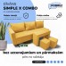 Simple X Combo double sofa bed with table and poufs Yellow