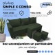 Simple X Combo double sofa bed with table and poufs Turquoise green