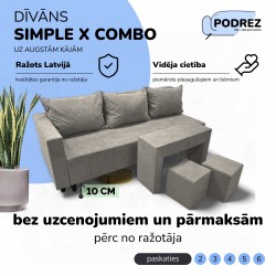 Divvietīgs izvelkamais dīvāns ar galdiņu un pufiem Simple X Combo Gaiši pelēka