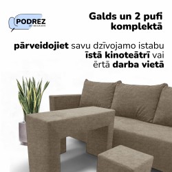 Divvietīgs izvelkamais dīvāns ar galdiņu un pufiem Simple X Combo Bēša