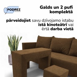 Simple X Combo double sofa bed with table and poufs Brown