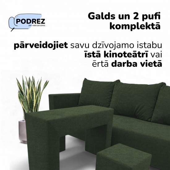 Simple X Combo double sofa bed with table and poufs Turquoise green