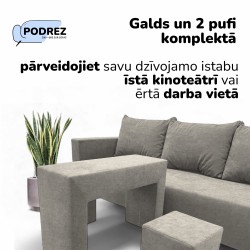 Divvietīgs izvelkamais dīvāns ar galdiņu un pufiem Simple X Combo Gaiši pelēka