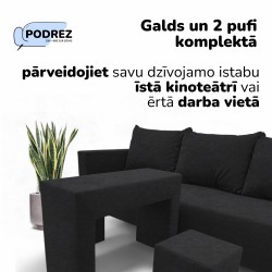Divvietīgs izvelkamais dīvāns ar galdiņu un pufiem Simple X Combo Grafīta