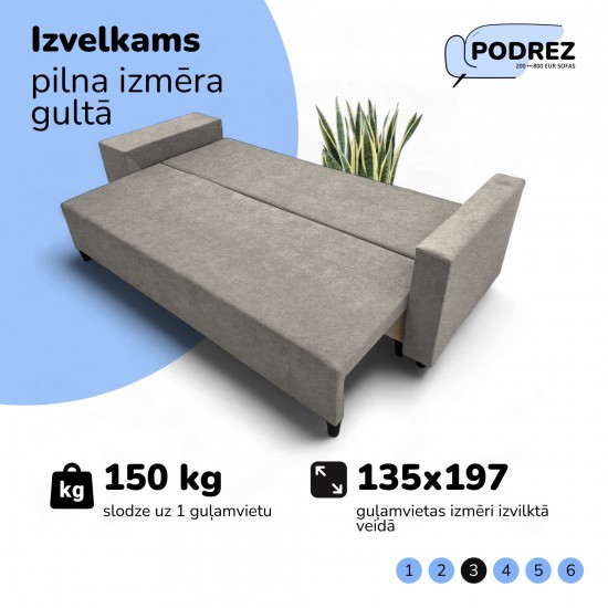 Divvietīgs izvelkamais dīvāns ar galdiņu un pufiem Simple X Combo Gaiši pelēka