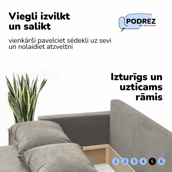 Divvietīgs izvelkamais dīvāns ar galdiņu un pufiem Simple X Combo Gaiši pelēka
