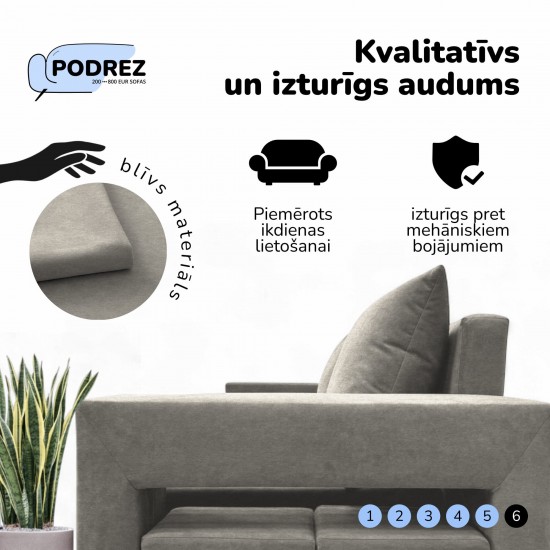 Divvietīgs izvelkamais dīvāns ar galdiņu un pufiem Simple X Combo Gaiši pelēka