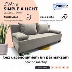 Divvietīgs izvelkamais dīvāns bez roku balstiem Simple X Light Gaiši pelēka