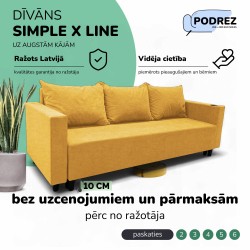 Klasisks dīvāns-gulta ar veļas kasti Simple X Line Dzeltena