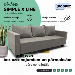 Klasisks dīvāns-gulta ar veļas kasti Simple X Line Gaiši pelēka