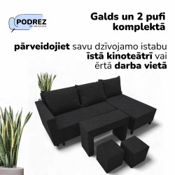 Stūra izvelkamais dīvāns ar galdiņu un pufiem Simple X St Combo Grafīta
