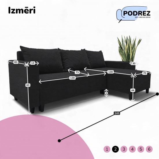 Stūra izvelkamais dīvāns ar galdiņu un pufiem Simple X St Combo Grafīta