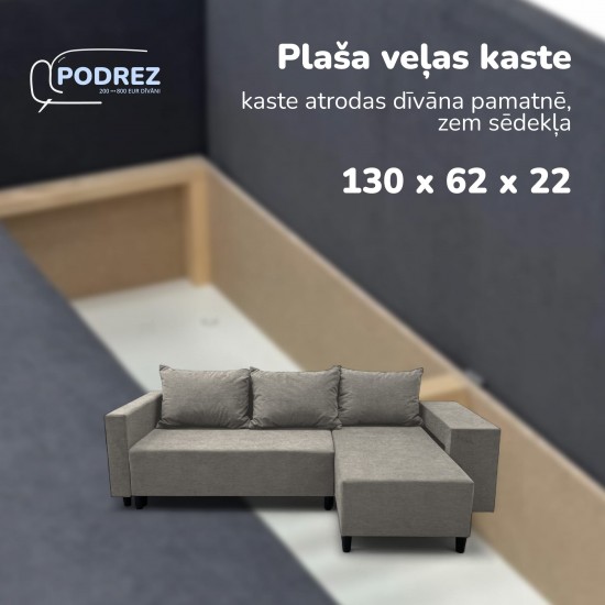 Stūra izvelkamais dīvāns ar galdiņu un pufiem Simple X St Combo Gaiši pelēka