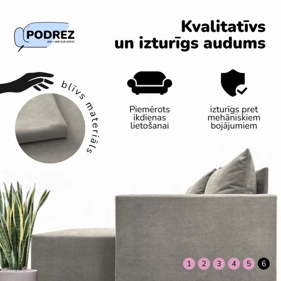 Stūra izvelkamais dīvāns ar galdiņu un pufiem Simple X St Combo Gaiši pelēka