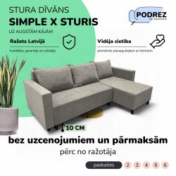 Stūra izvelkamais dīvāns ar kasti Simple X Sturis Gaiši pelēka